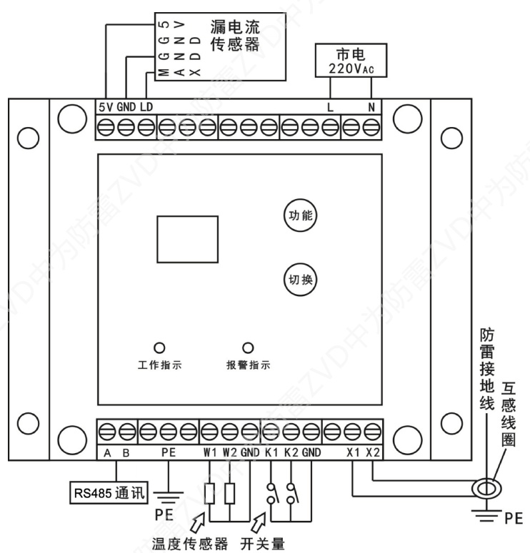 雷擊環(huán)境檢測器ZVT-AP-B接線圖 雷擊環(huán)境檢測器,防雷監(jiān)測發(fā)射器,SPD智能監(jiān)測模塊